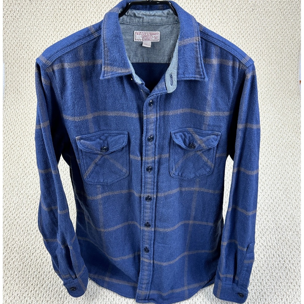 Wallace & Barnes Flannel Shirt Mens Medium Blue Plaid Outdoor Rugged Workwear
